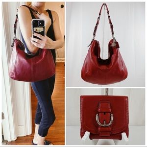 Coach Large Vibrant Red Leather Madison Hobo Shoulder Bag & Bifold Walle…